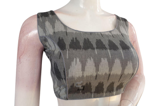 Upgrade Your Saree Ensemble with a Stylish Grey Ikkat Designer Blouse - D3blouses
