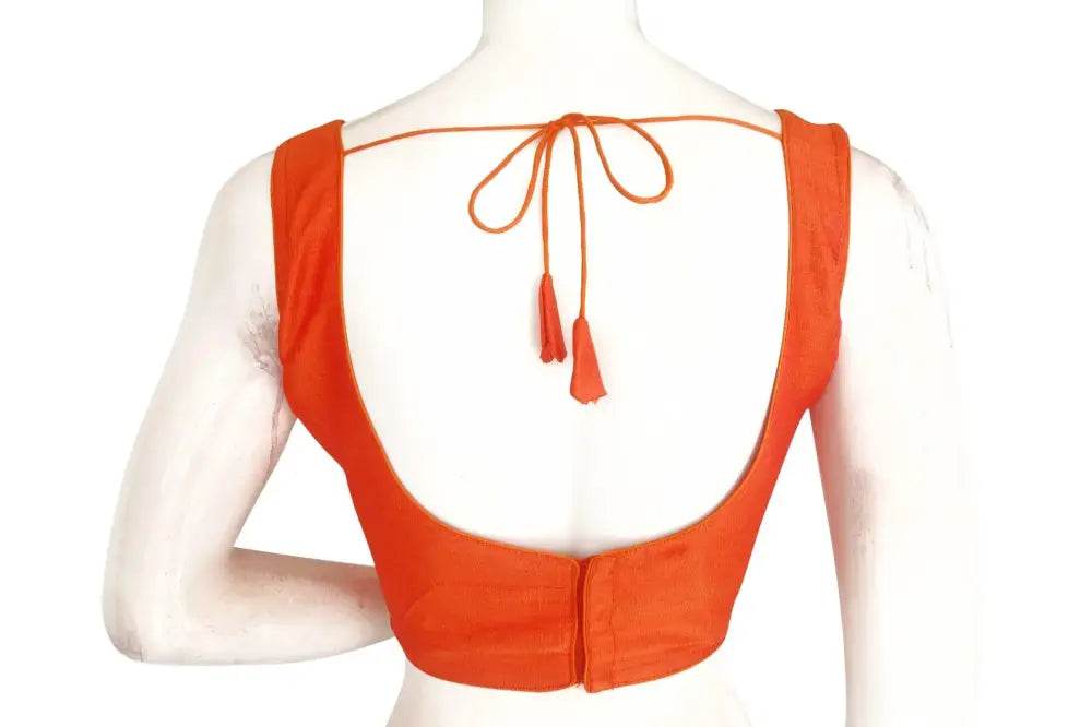 Vibrant Orange, Plain Silk Designer Readymade Blouse - D3blouses