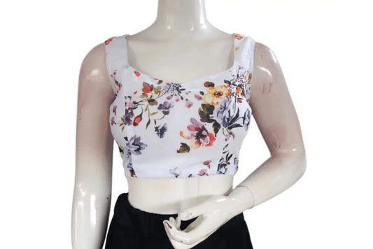 White Color Designer Organza Sleeveless Readymade Saree Blouse With Tassels - D3blouses