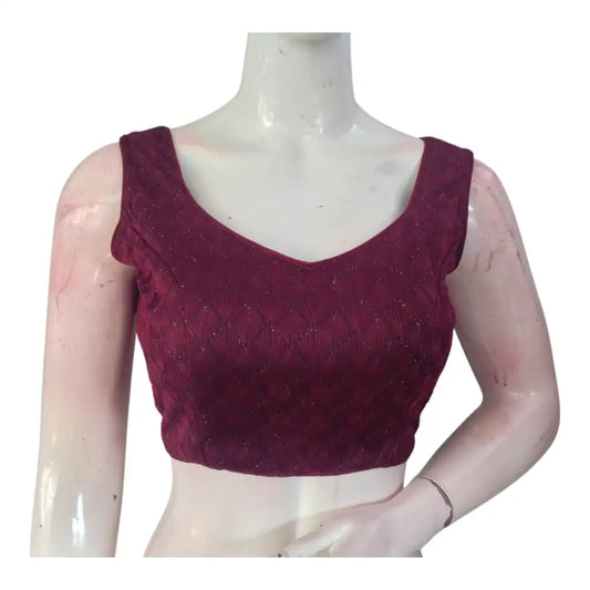 Wine Color Elegance: Georgette Designer Party Wear Ready made Blouse - D3blouses