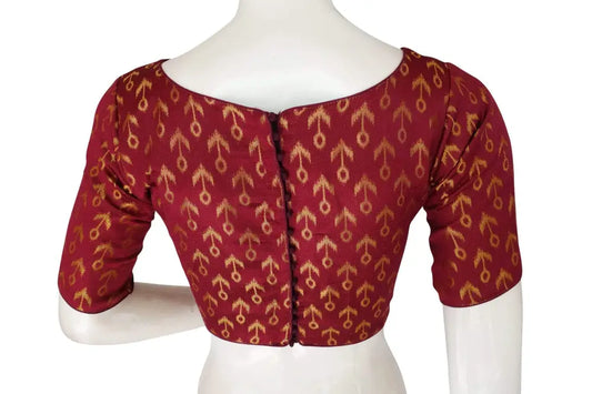 Wine Colour Brocade Silk Designer Boat Neck Readymade saree blouse with Potli Button - D3blouses