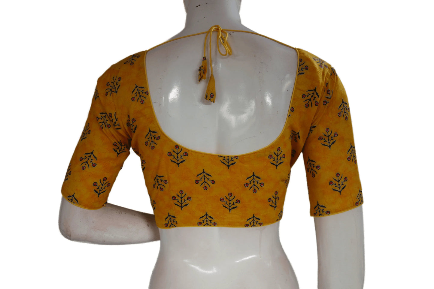 Yellow Color Cotton Printed Readymade Saree Blouse - D3blouses