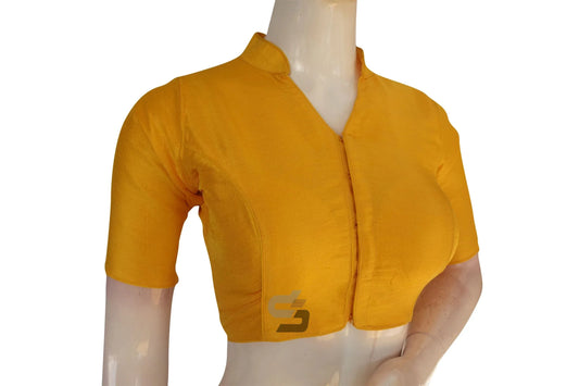 Yellow Color Semi Silk Plain Collar Neck Readymade Blouse - D3blouses