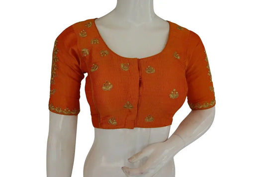 Yellow High Neck Embroidered Readymade Blouse: Mirror Detail, Indian Crop Top - D3blouses