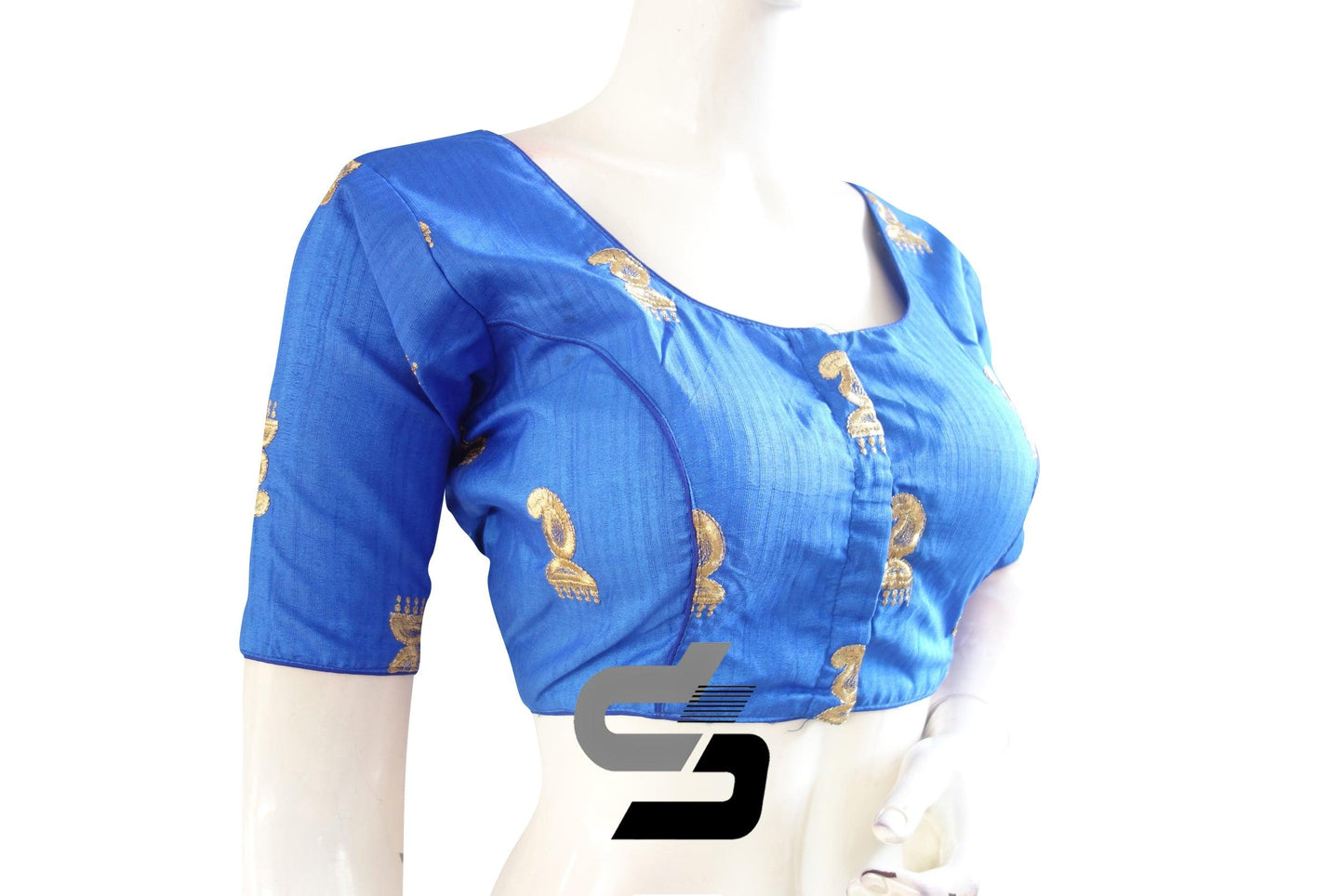 Royal Blue Color Semi Silk Embroidery Designer, Party Wear Readymade Blouse/ Indian Crop Tops - D3blouses