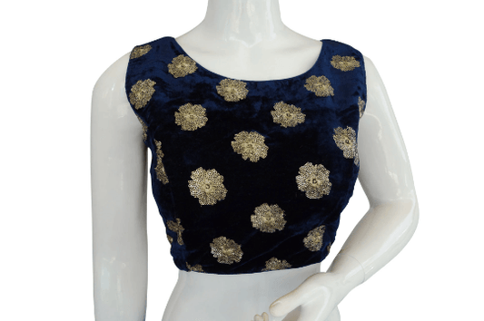 Blue Color Designer Velvet Sequin Designer Readymade Saree Blouse - D3blouses