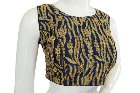 Navy Blue Color Designer Embroidered Readymade Blouse - D3blouses