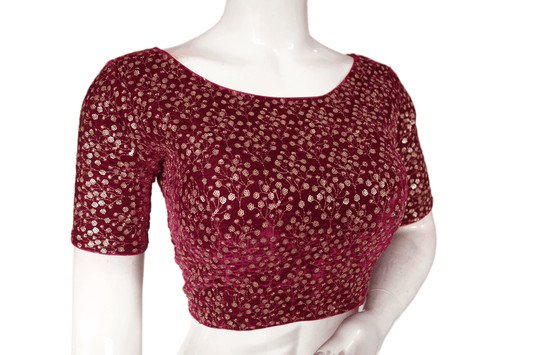 Magenta Color Designer Velvet Sequin Readymade Saree Blouse - D3blouses