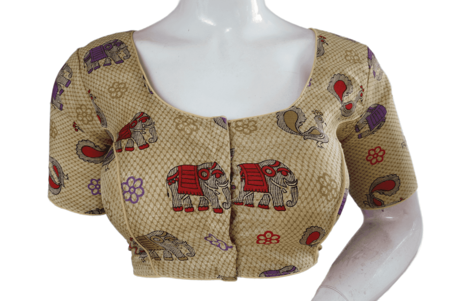 Beige Color Printed silk Readymade saree blouse - D3blouses