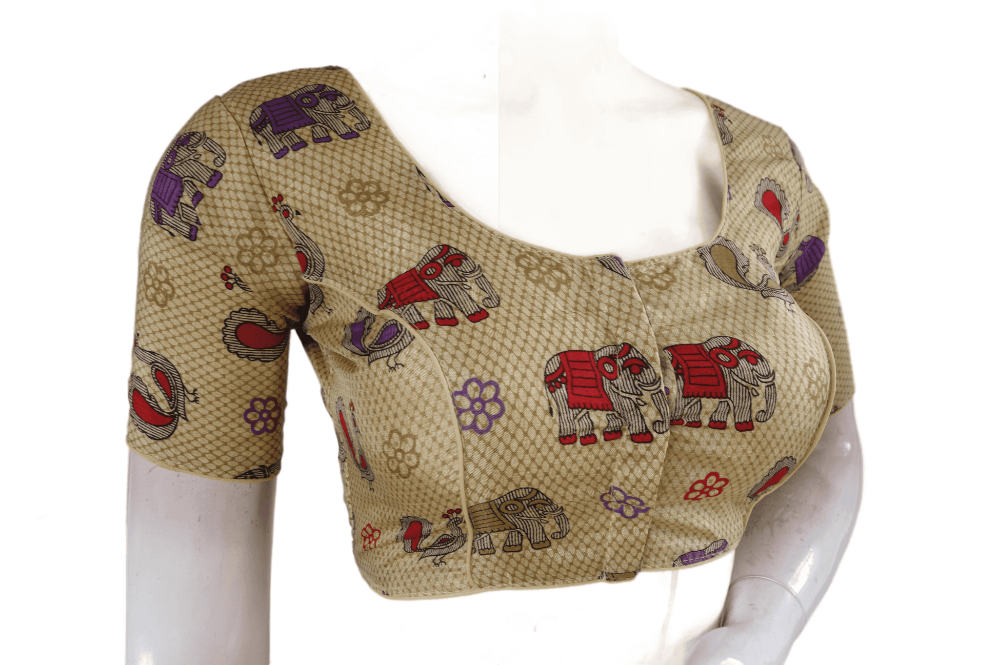 Beige Color Printed silk Readymade saree blouse - D3blouses