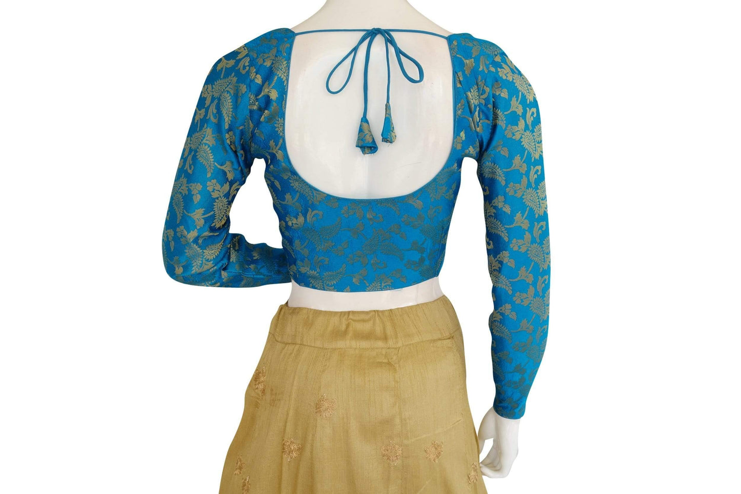 blue color brocade silk designer readymade blouse with full sleeves