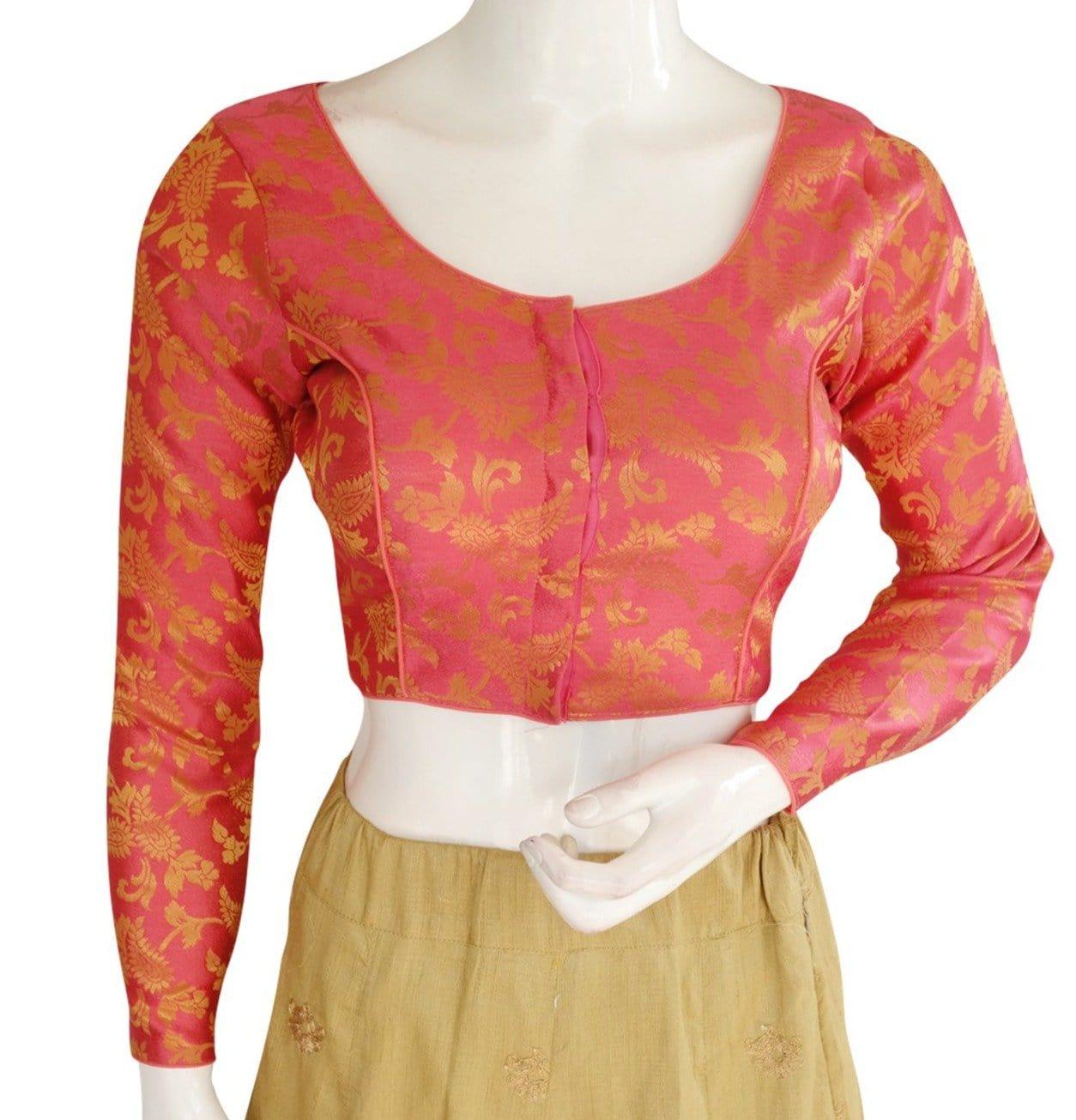 color brocade silk designer readymade blouse with full sleeves 2