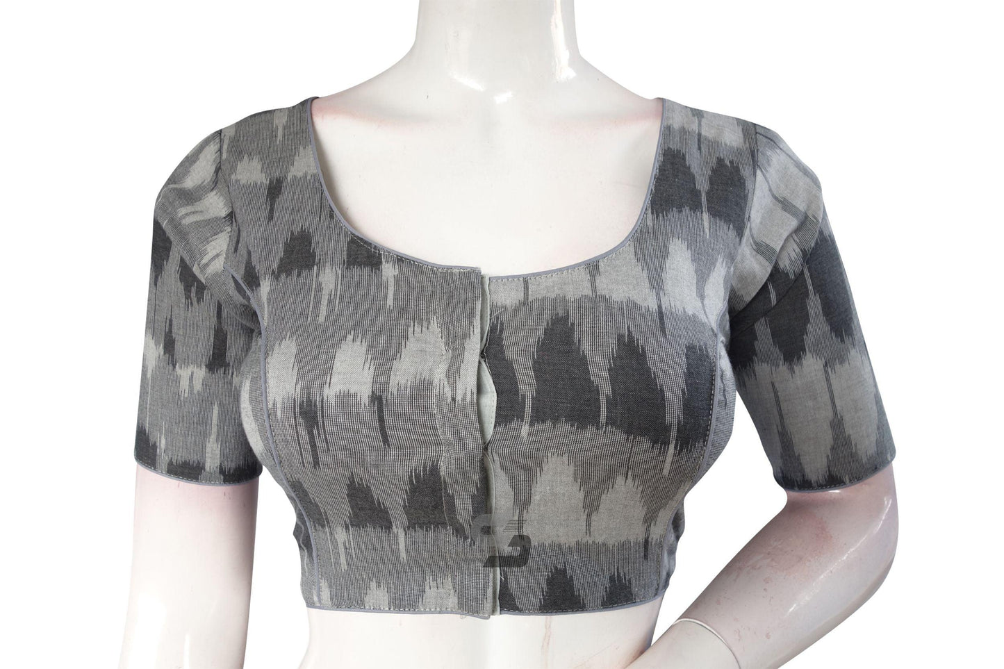 Grey Color Ikkat Cotton Readymade Saree Blouse - D3blouses