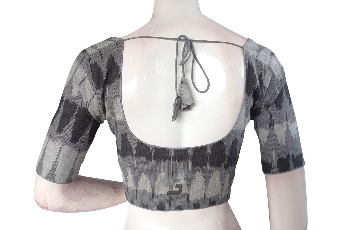 Grey Color Ikkat Cotton Readymade Saree Blouse - D3blouses