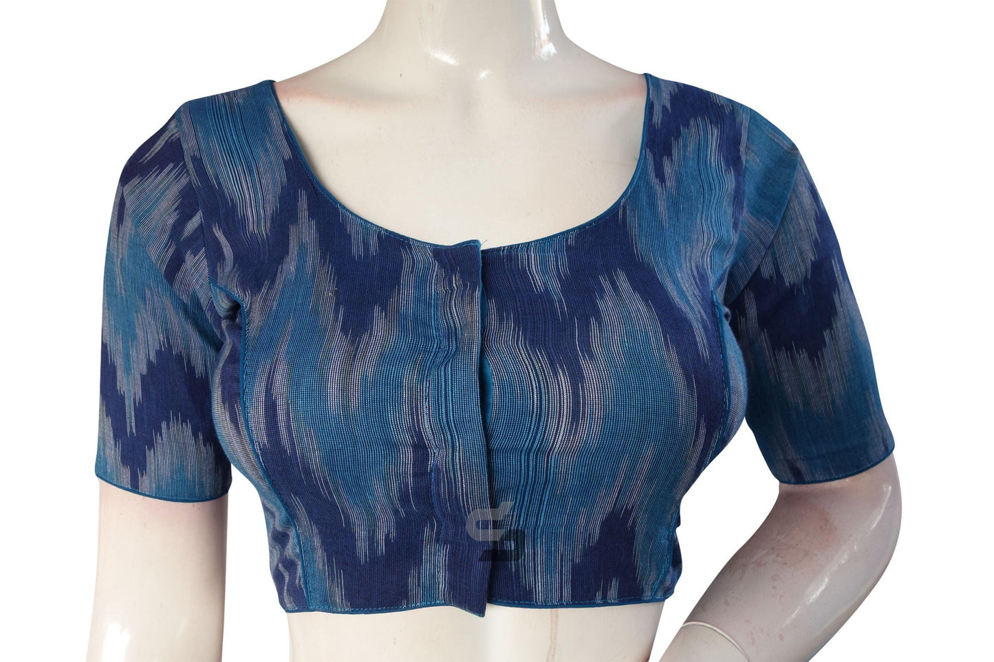 Blue Multi Color Ikkat Cotton Readymade Saree Blouse - D3blouses