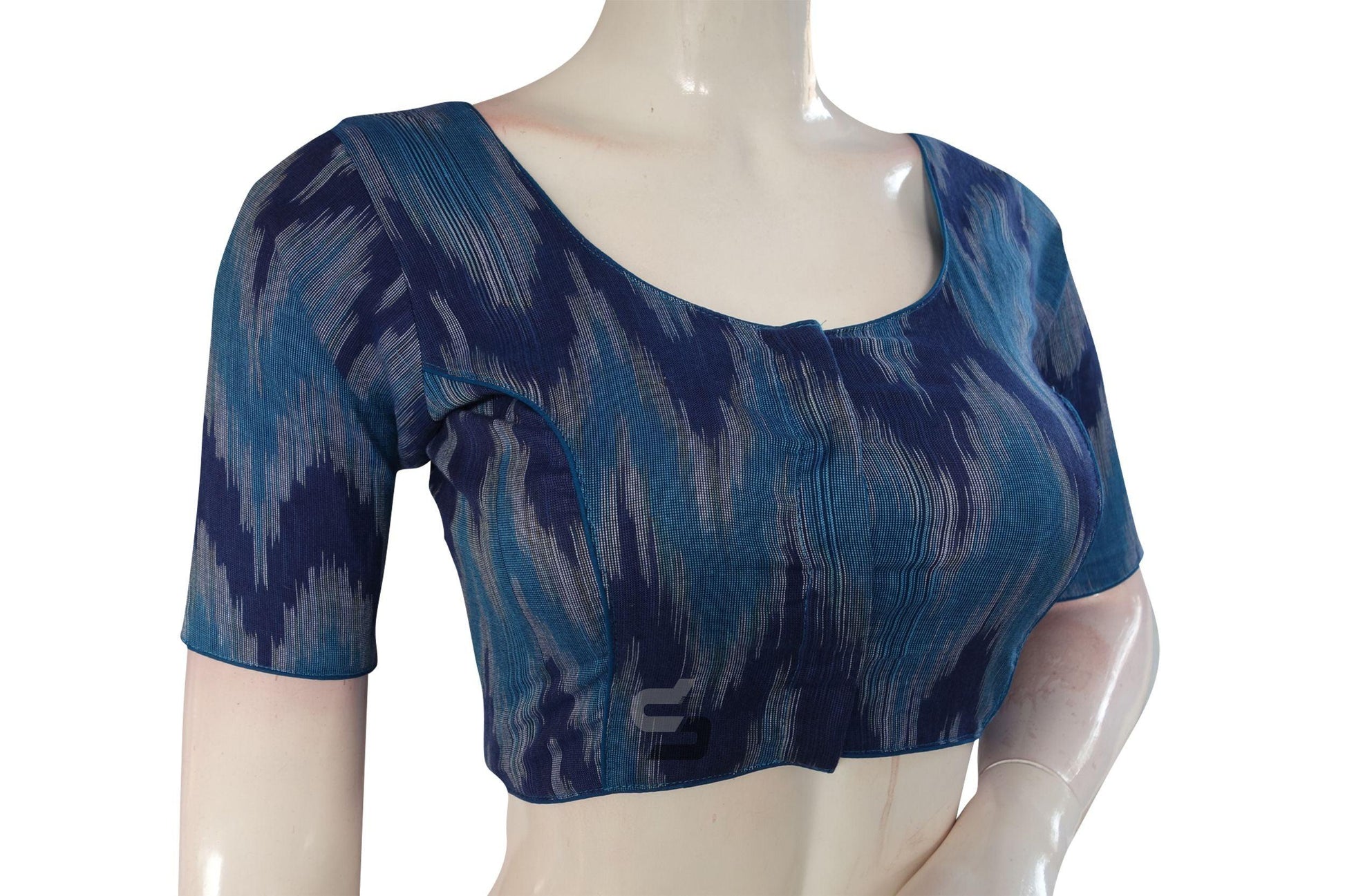 Blue Multi Color Ikkat Cotton Readymade Saree Blouse - D3blouses