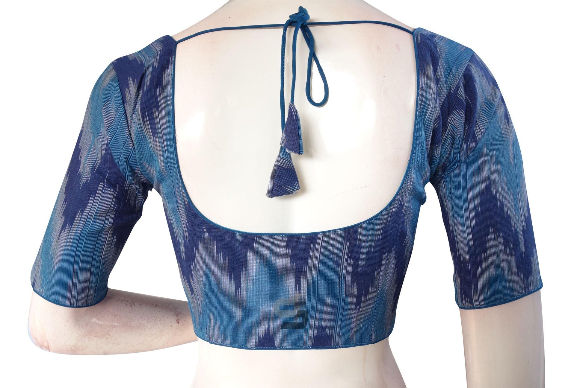 Blue Multi Color Ikkat Cotton Readymade Saree Blouse - D3blouses