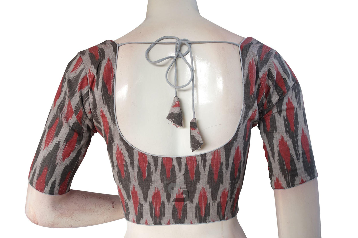 Grey Multi Color Ikkat Cotton Readymade Saree Blouse - D3blouses