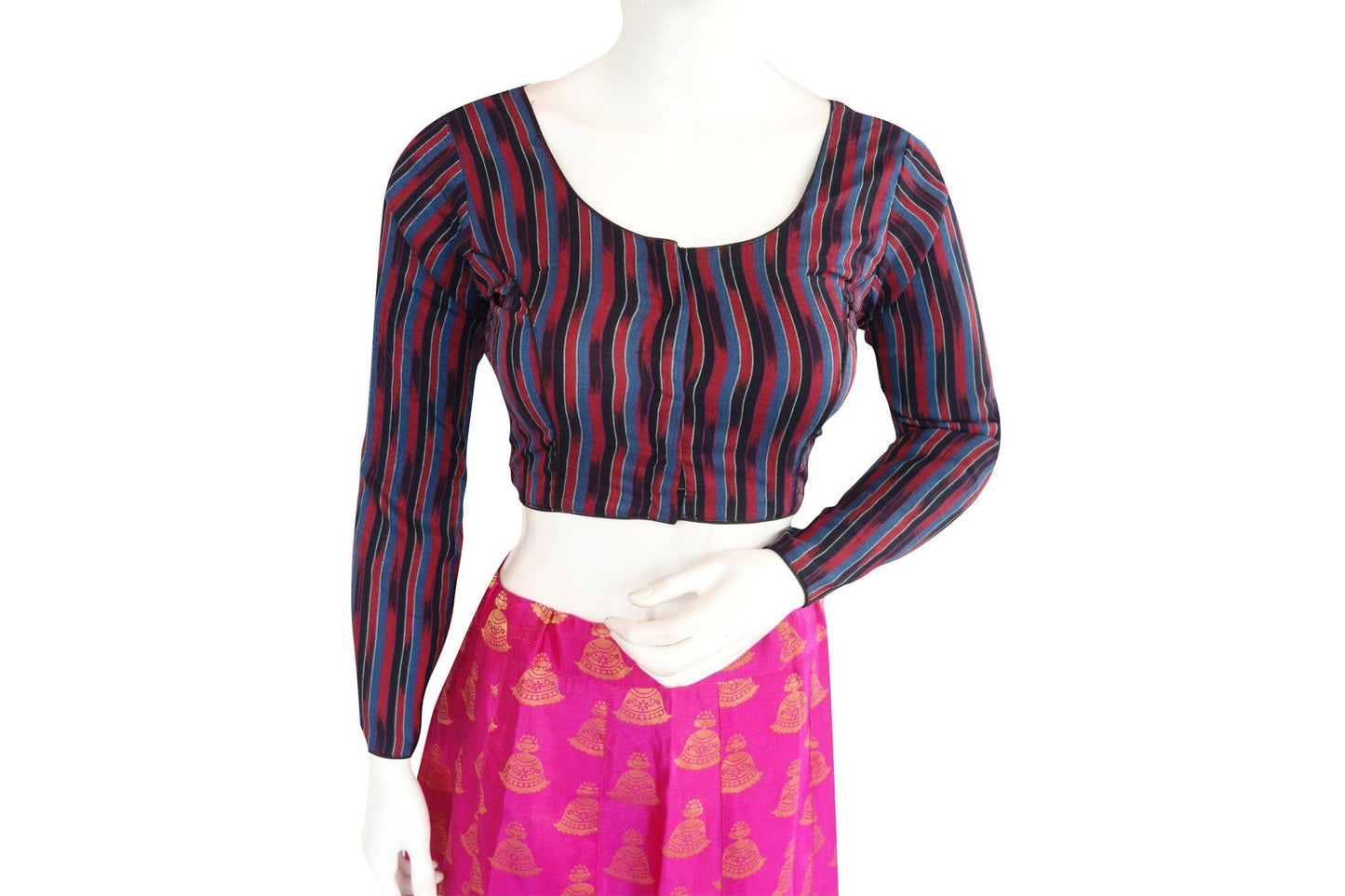 ikkat full sleeves readymade saree blouse 2