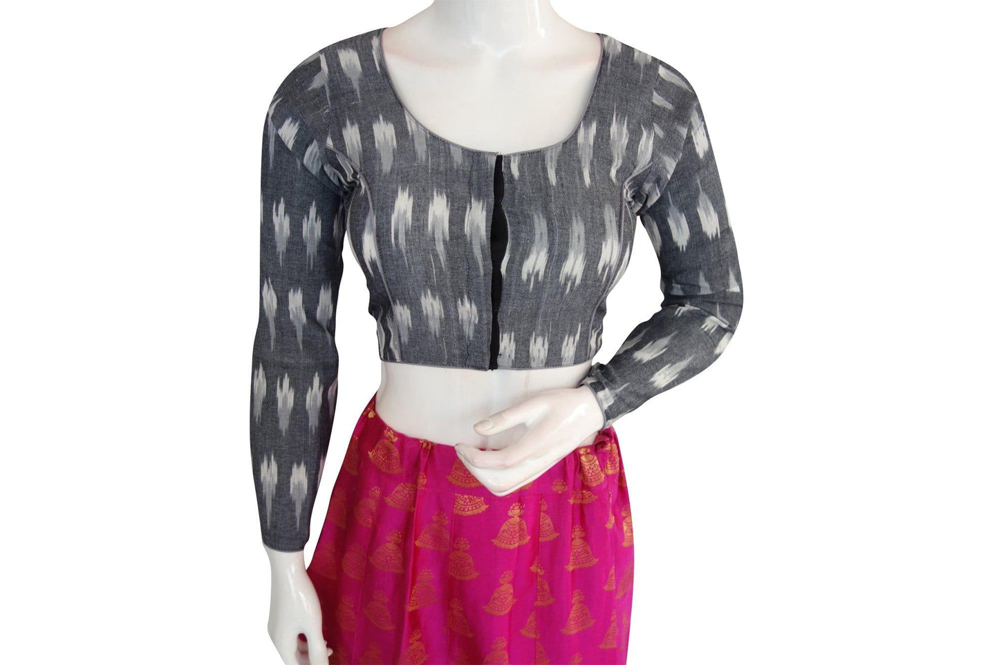 ikkat full sleeves readymade saree blouse 12