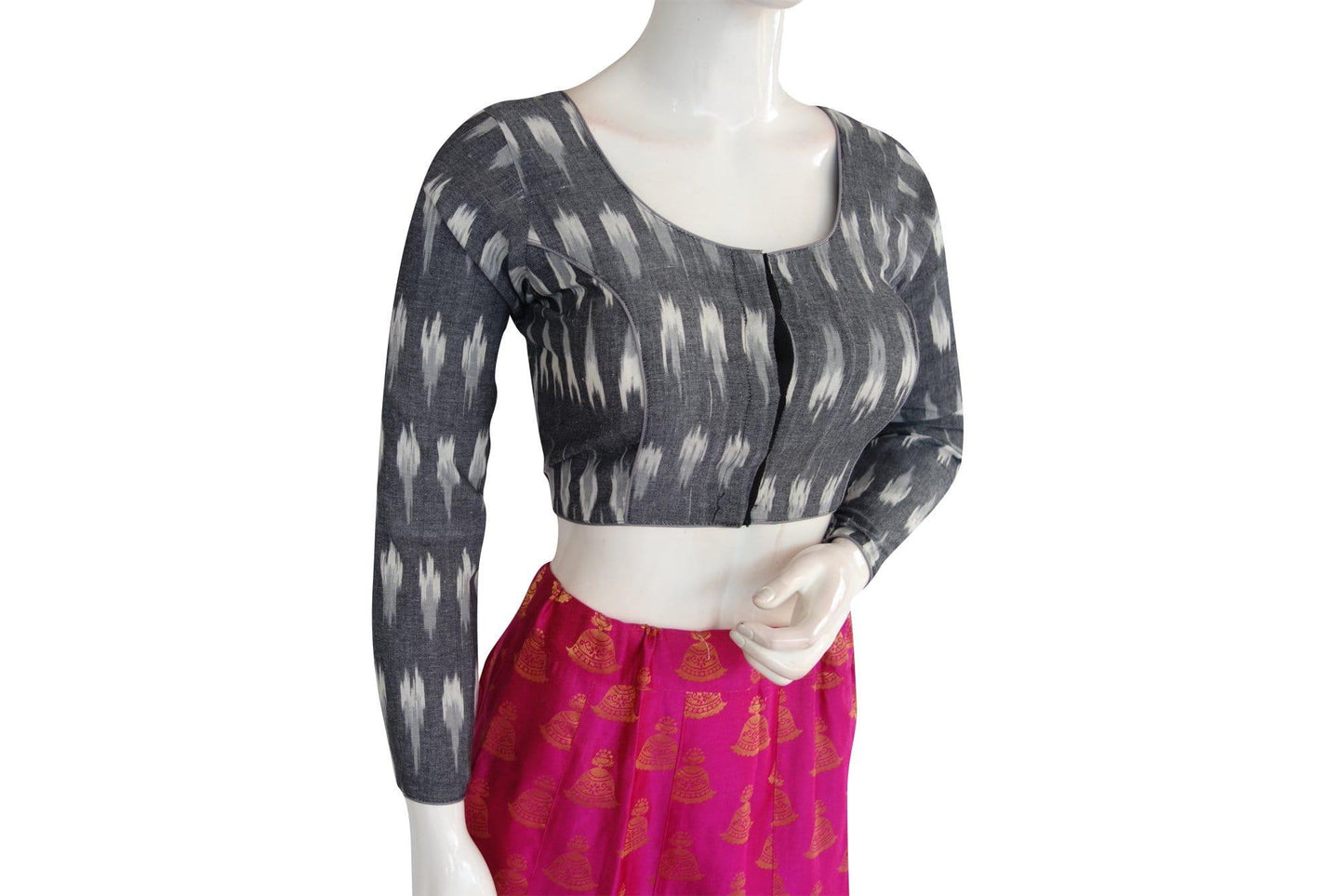 ikkat full sleeves readymade saree blouse 12
