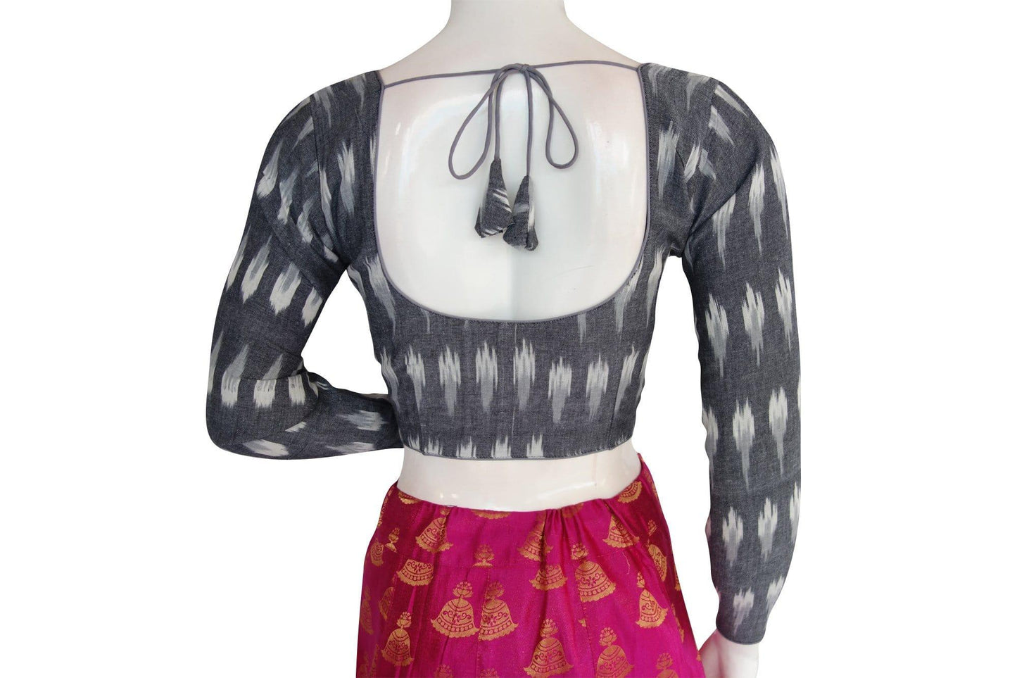 ikkat full sleeves readymade saree blouse 12