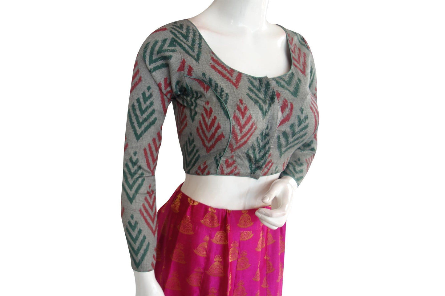 ikkat full sleeves readymade saree blouse 13