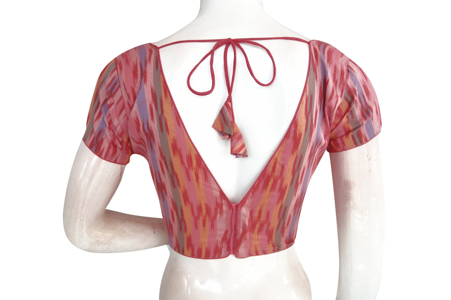 ikkat v neck designer readymade saree blouse 3