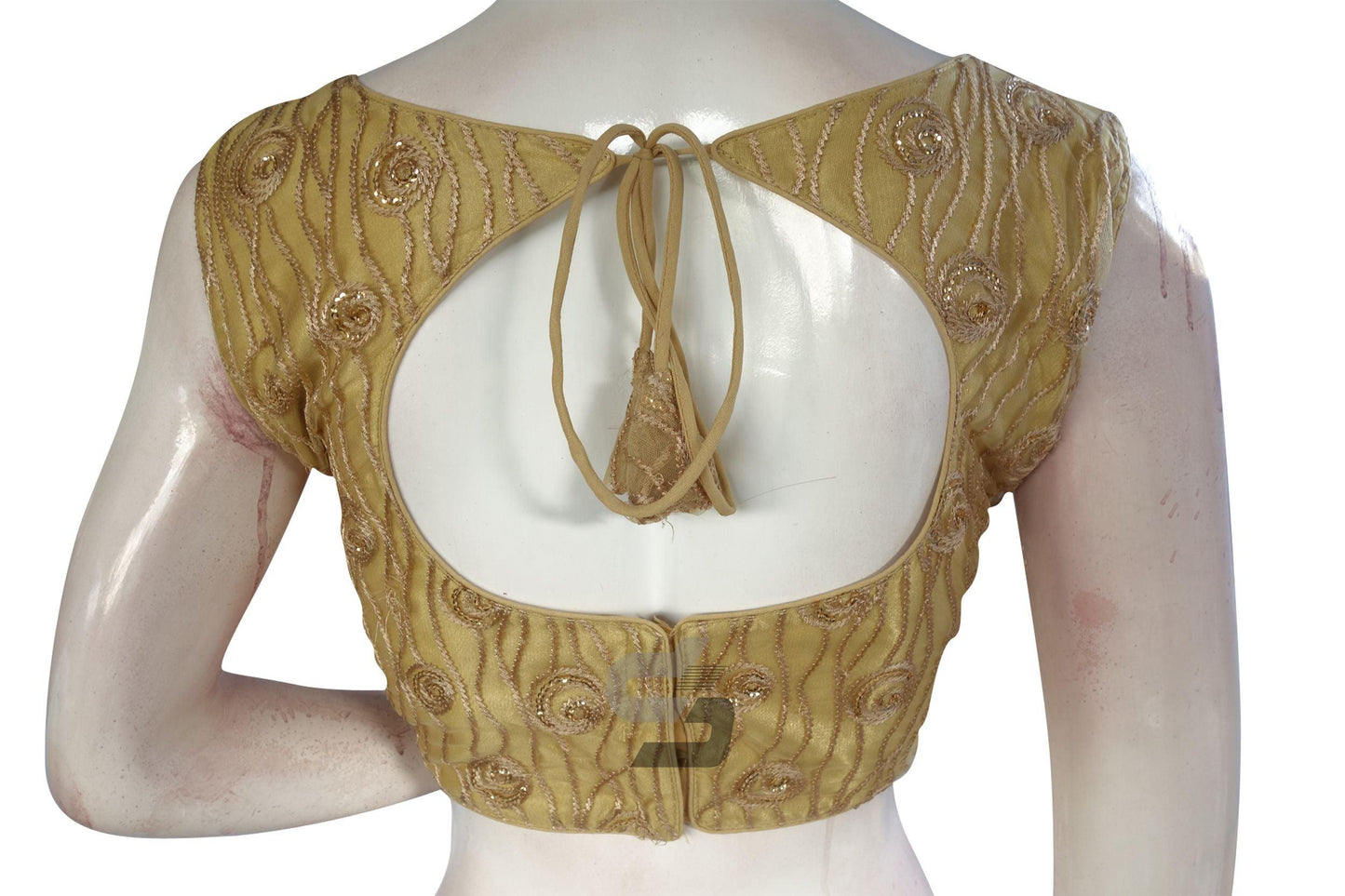 Gold Color Netted Designer Embroidery Readymade Blouse - D3blouses