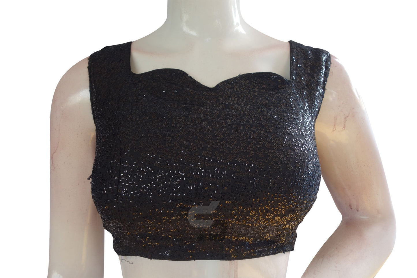 Black Color Georgette Sequin Designer Neck Readymade Blouse