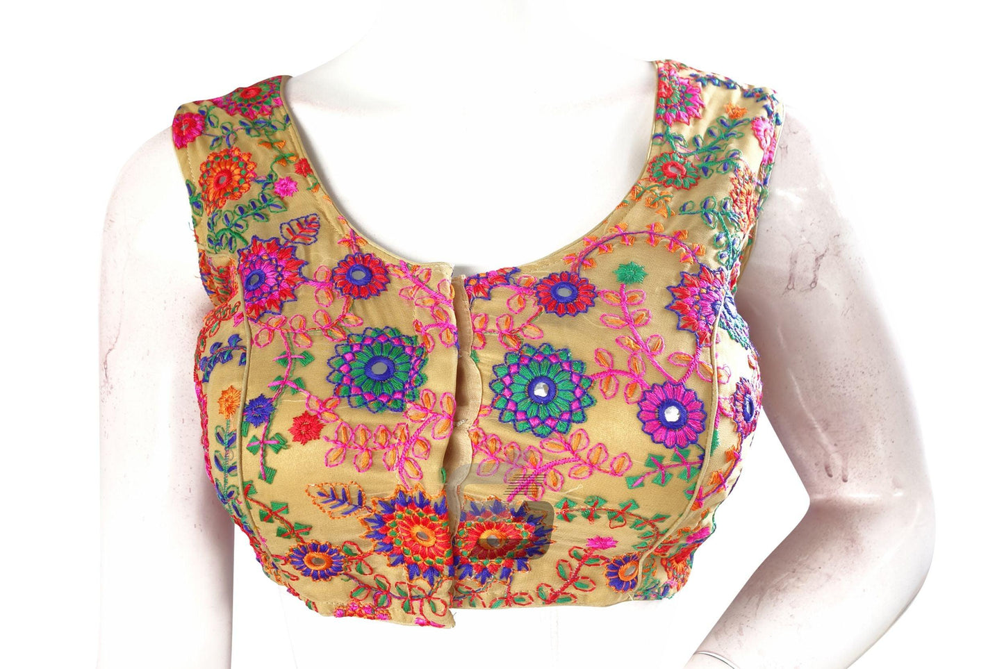 Beige Color Multi Thread Embroidery Readymade Blouse - D3blouses