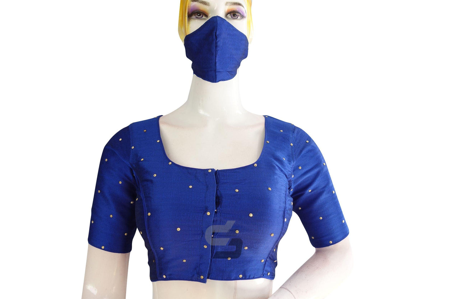 Blue Color Plain Moti Stone Work Indian Saree Readymade Blouse - D3blouses