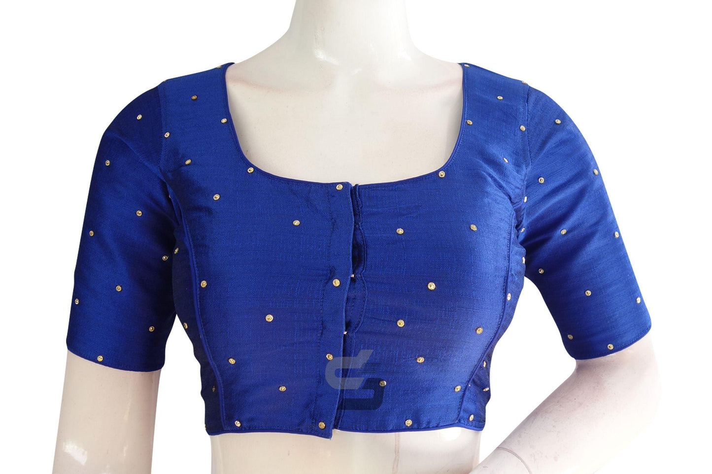 Blue Color Plain Moti Stone Work Indian Saree Readymade Blouse - D3blouses