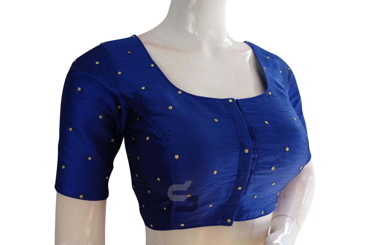 Blue Color Plain Moti Stone Work Indian Saree Readymade Blouse - D3blouses