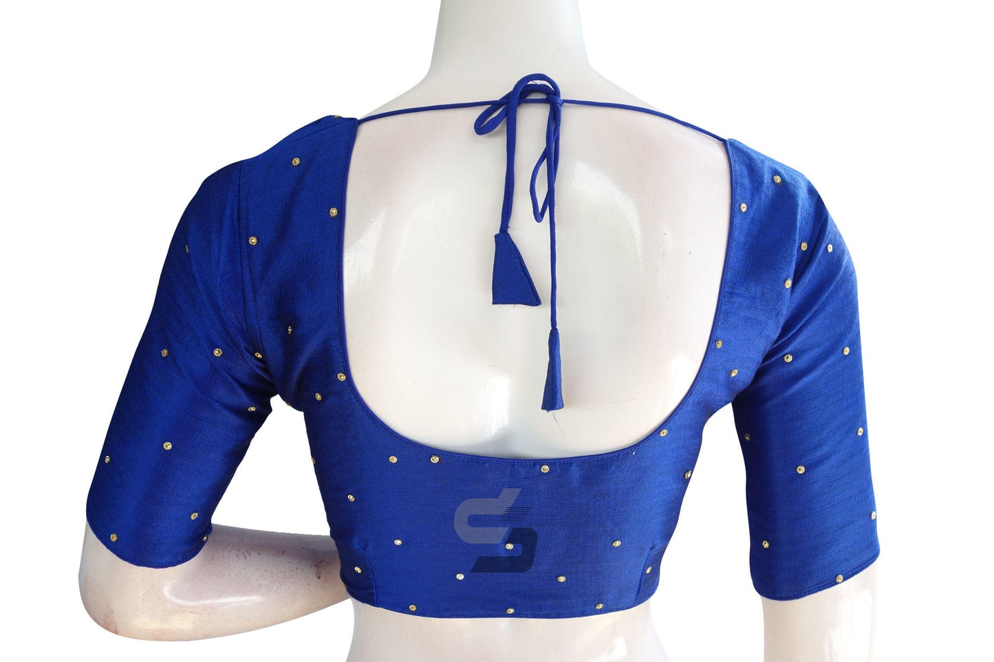 Blue Color Plain Moti Stone Work Indian Saree Readymade Blouse - D3blouses