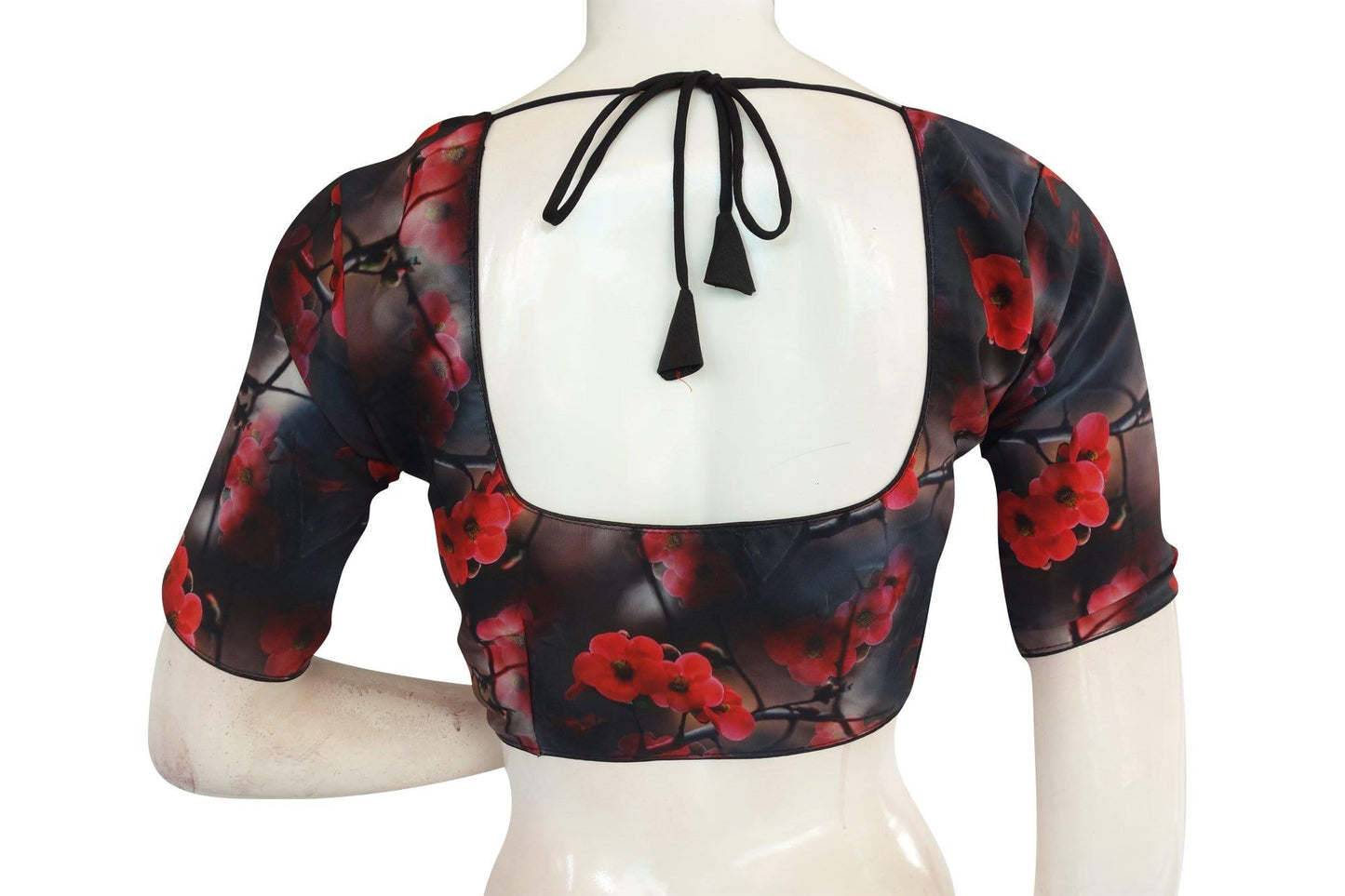 black color crepe silk readymade saree blouse