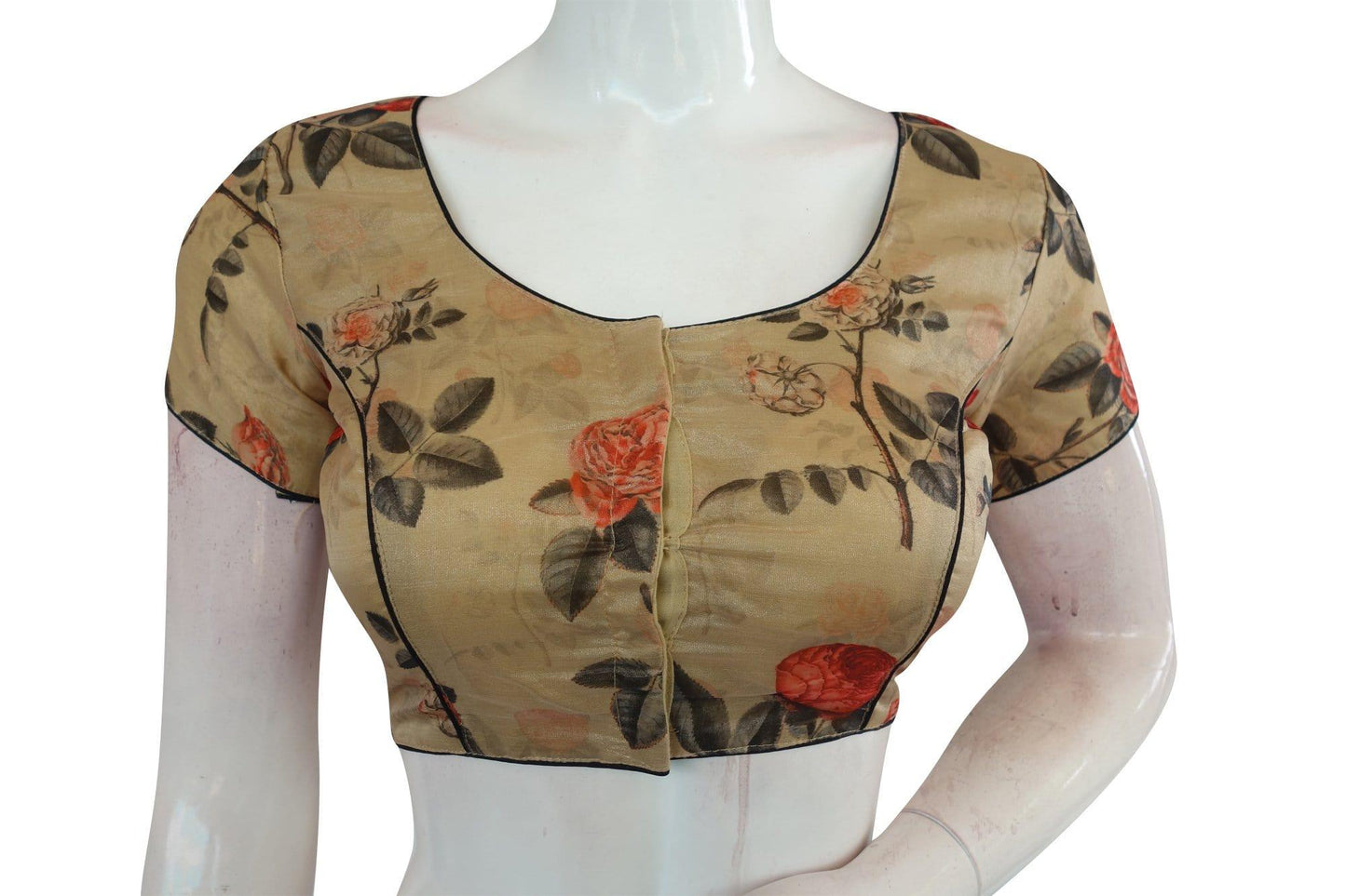 beige color organza silk readymade saree blouse