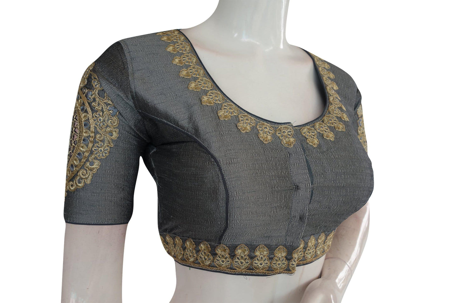 grey color cut work designer readymade saree blouses 1