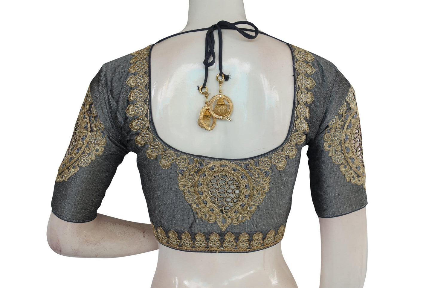grey color cut work designer readymade saree blouses 1