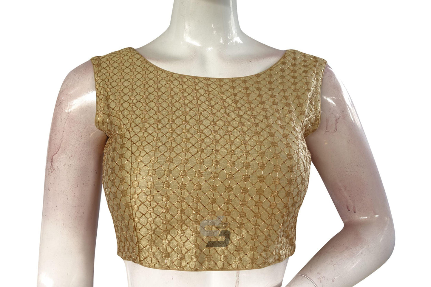 Gold Color Semi Silk Embroidery Boat Neck Readymade Blouse - D3blouses