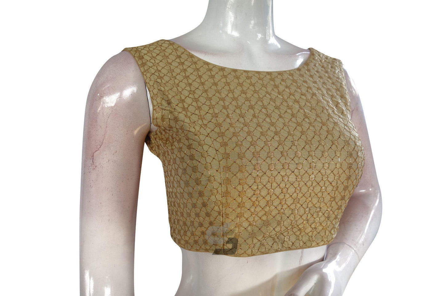 Gold Color Semi Silk Embroidery Boat Neck Readymade Blouse - D3blouses