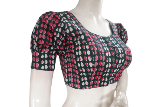 Green Color Cotton Designer Blouse With Puff Sleeves - D3blouses