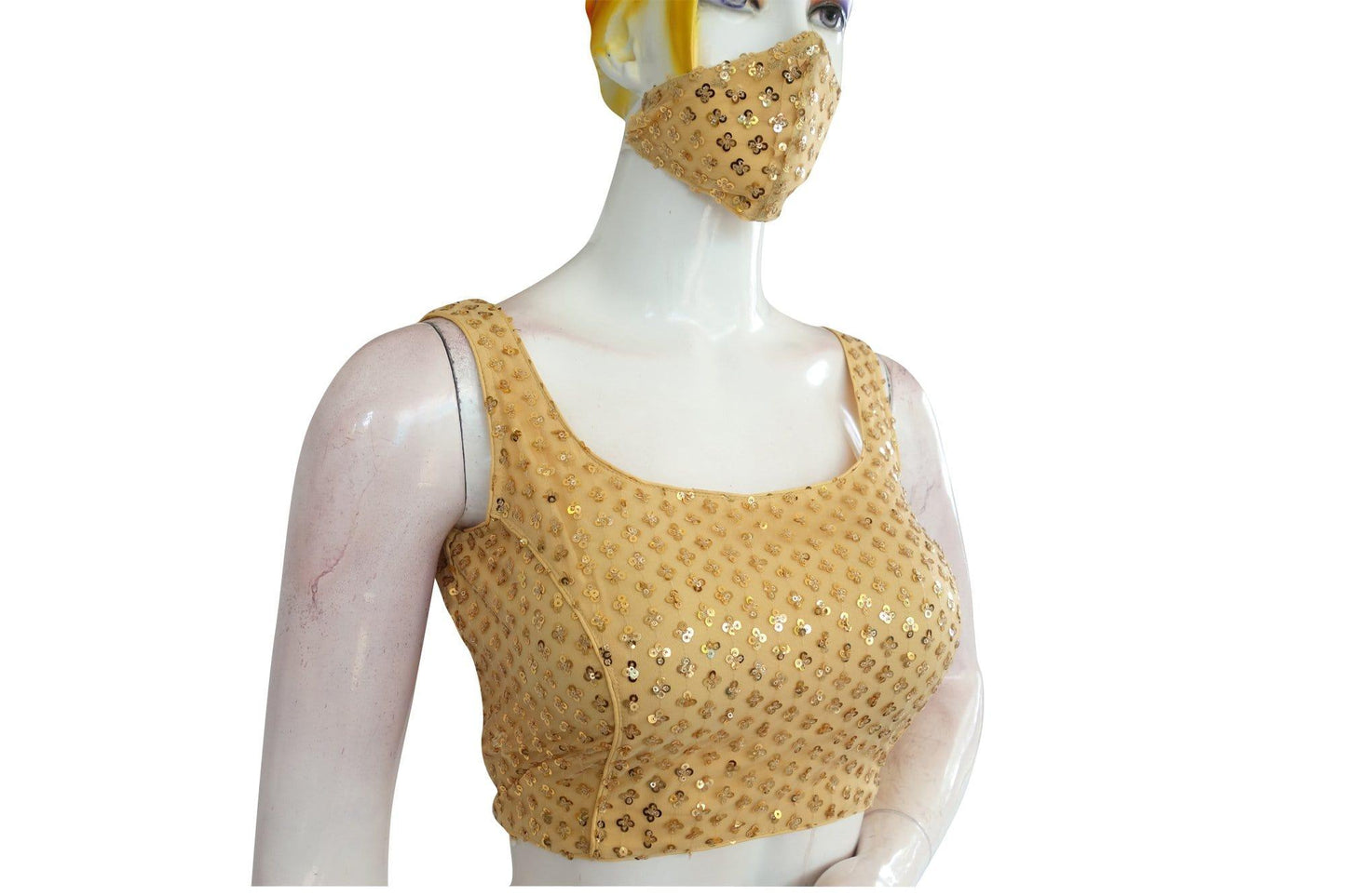 designer sequin embroidered readymade saree blouse with matching mask