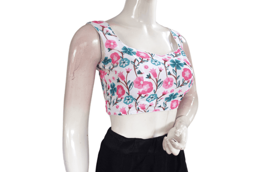 White Color Designer Organza Sleeveless Readymade Saree Blouse With Tassels - D3blouses