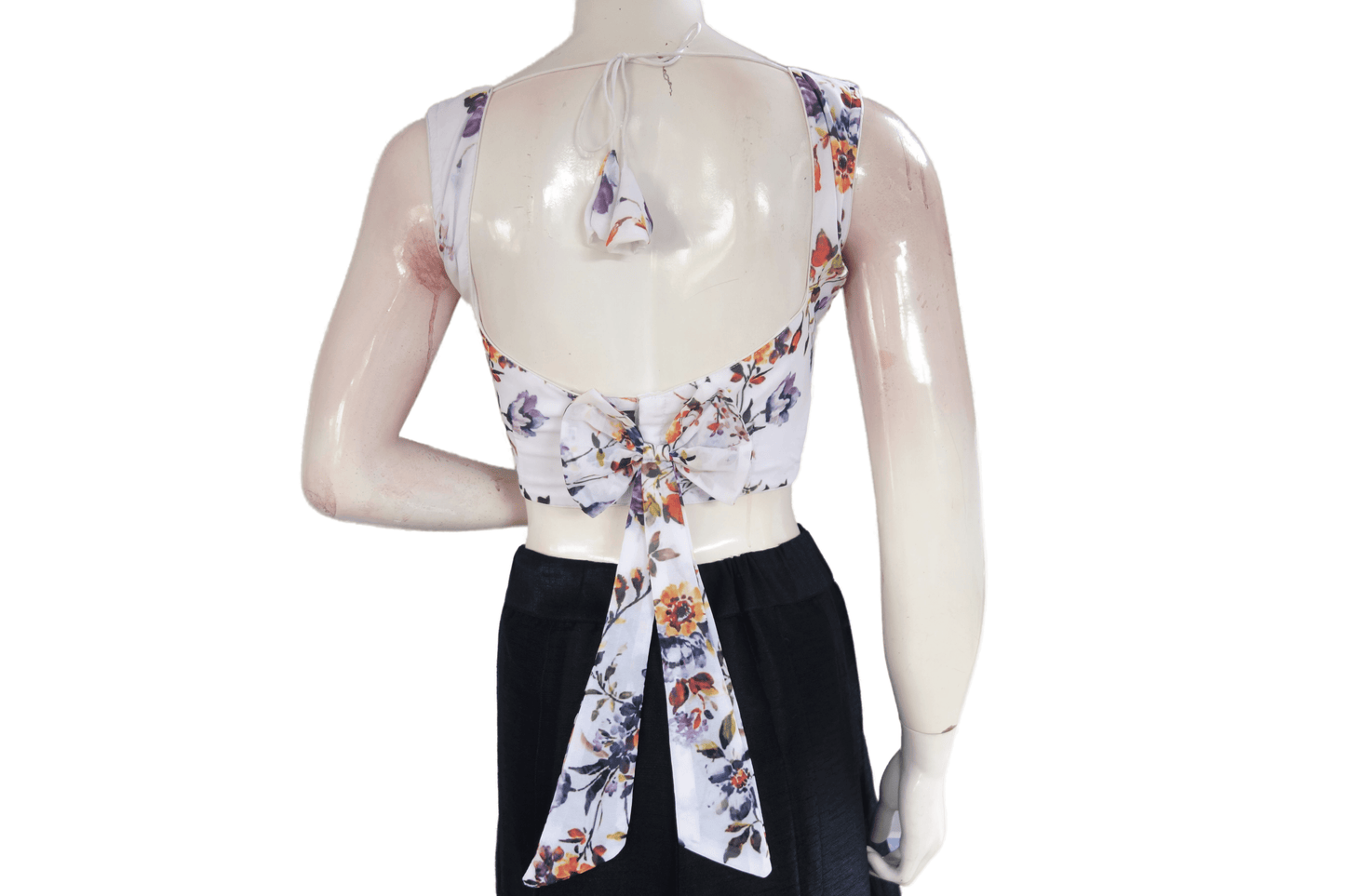 White Color Designer Organza Sleeveless Readymade Saree Blouse With Tassels - D3blouses