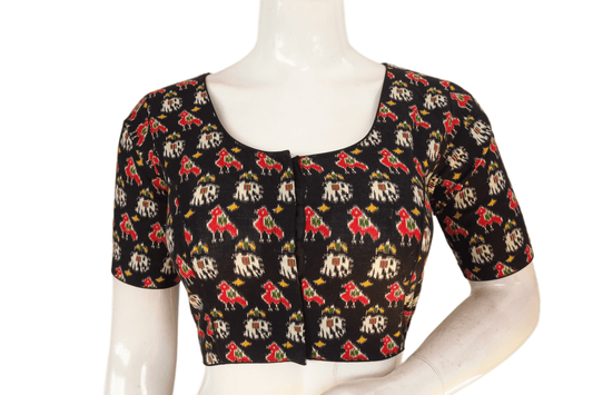 Black Color Patola Print Cotton Readymade Saree Blouse - D3blouses