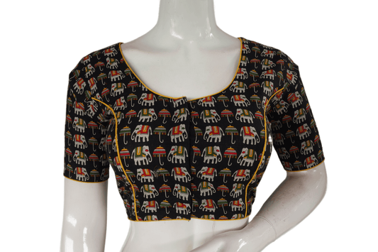 Black Color Patola Print Cotton Readymade Saree Blouse - D3blouses