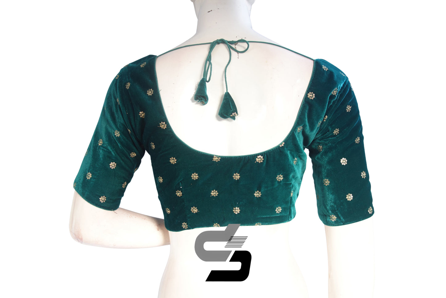 Teal Green Color Velvet Floral Sequin Embroidery Readymade Blouse