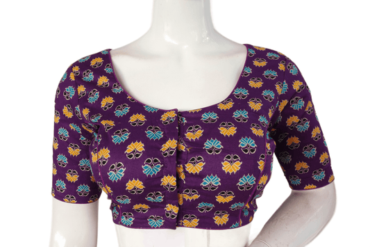 Purple Color Patola Print Cotton Readymade Saree Blouse - D3blouses