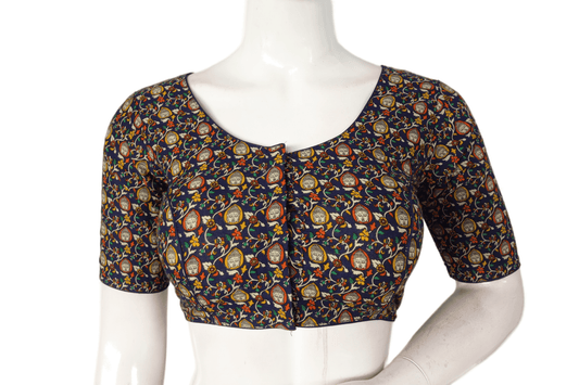 Navy Blue Color Patola Print Cotton Readymade Saree Blouse - D3blouses